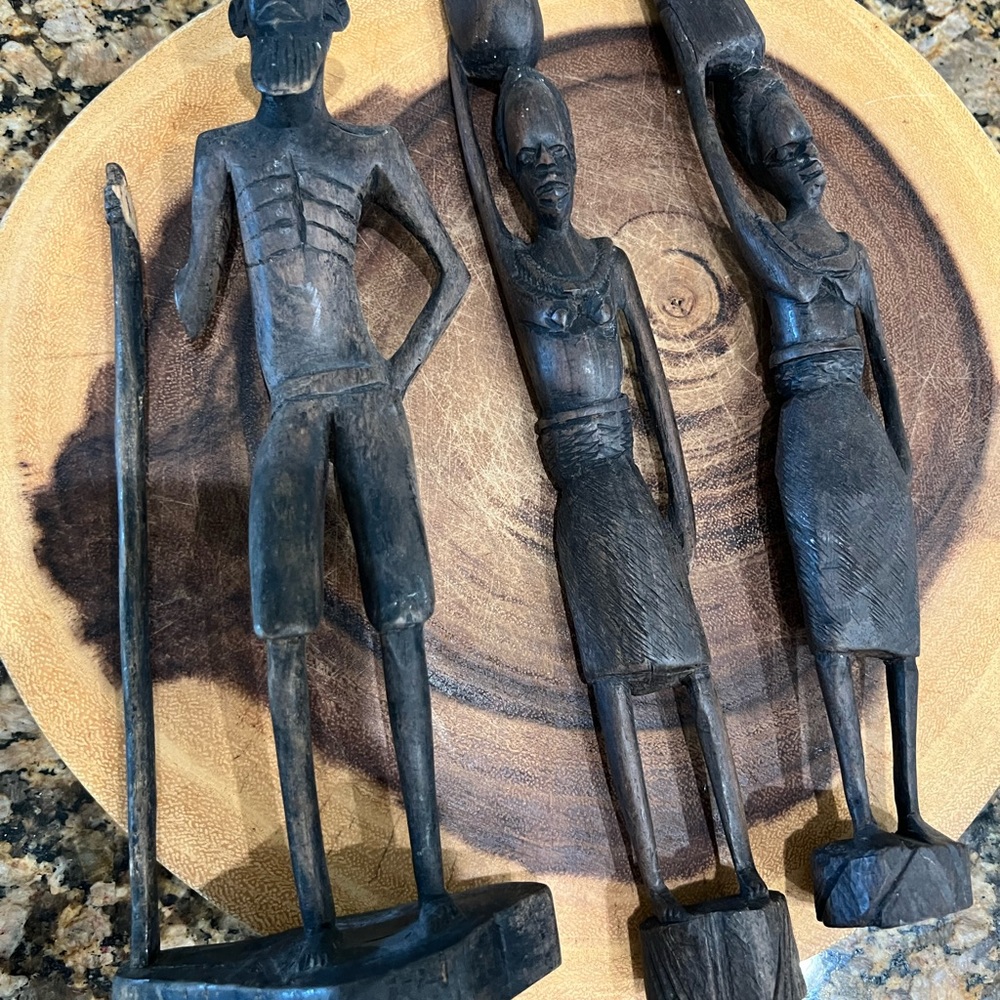 Vintage Hand Carved Ebony Wood African Male & Woman Statues Tribal Art